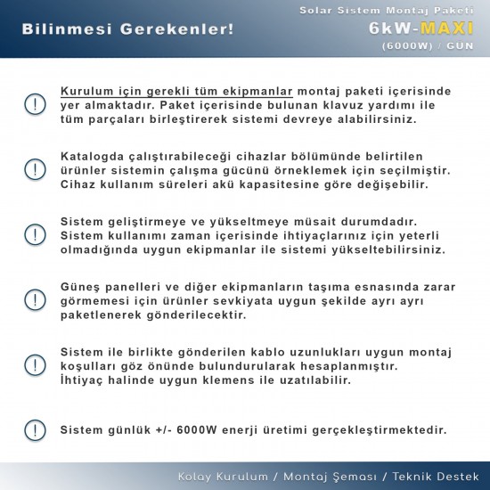 MATECH 6 kW MAXI Solar Paket Sistem (6000W/Gün) MATECH 6 kW MAXI Solar Paket Sistem (6000W/Gün)