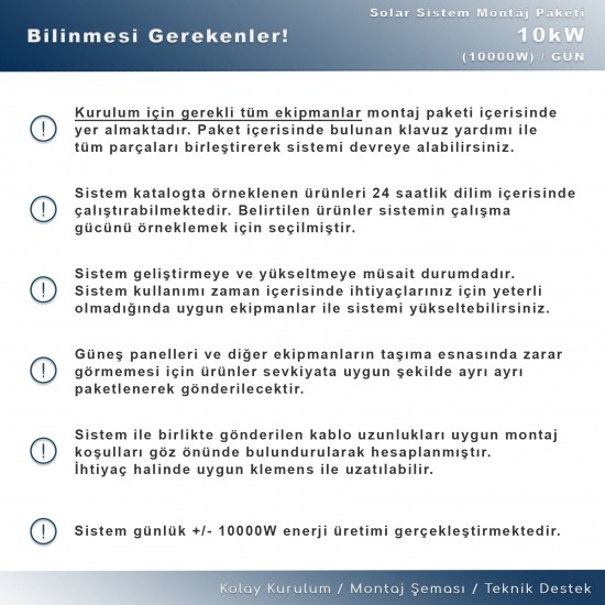 MATECH 10 kW Solar Paket Sistem (10000W/Gün) MATECH 10 kW Solar Paket Sistem (10000W/Gün)