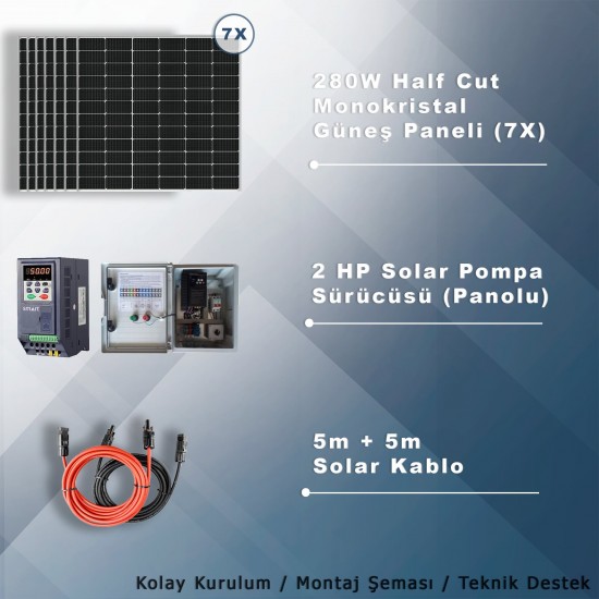 2HP-1,5KW Monofaz 230V Pompa İçin Solar Sulama Paketi