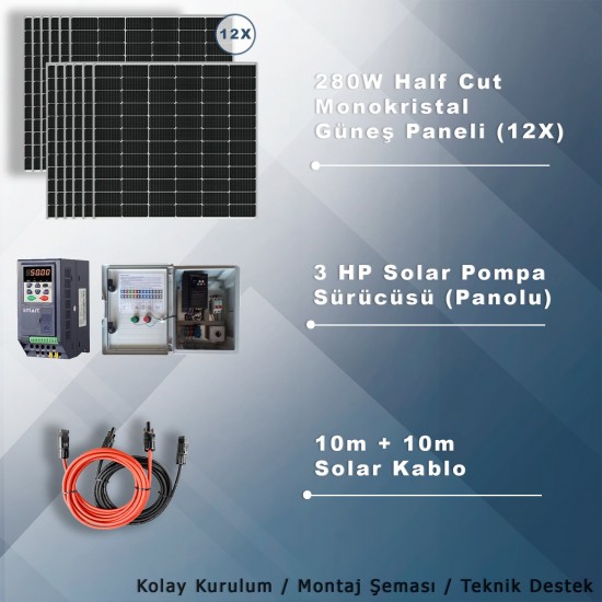 3HP-2,2KW Monofaz 230V Pompa İçin Solar Sulama Paketi