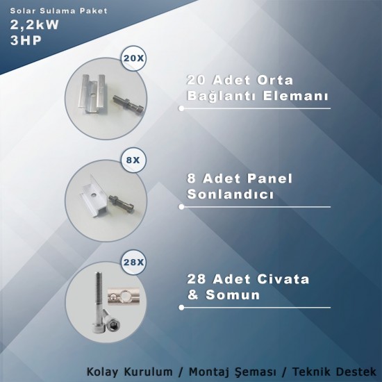 3HP-2,2KW Monofaz 230V Pompa İçin Solar Sulama Paketi