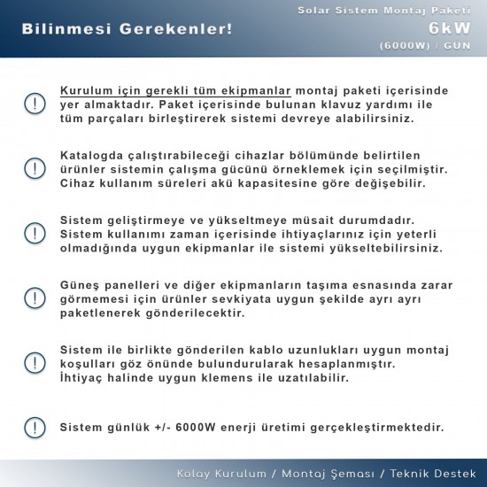 MATECH 6 kW Solar Paket Sistem (6000W/Gün) MATECH 6 kW Solar Paket Sistem (6000W/Gün)