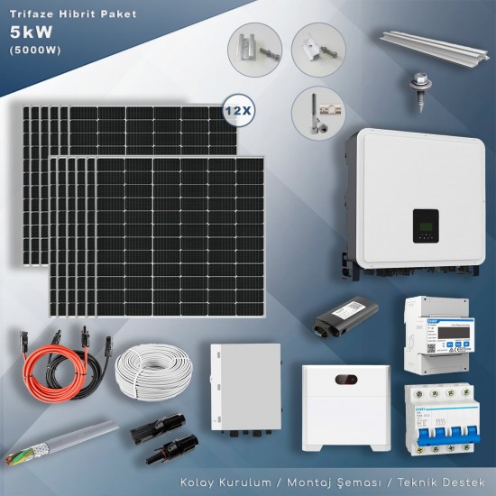5kW Trifaze Hibrit Depolamalı Paket Sistem 5kW Trifaze Hibrit Depolamalı Paket Sistem