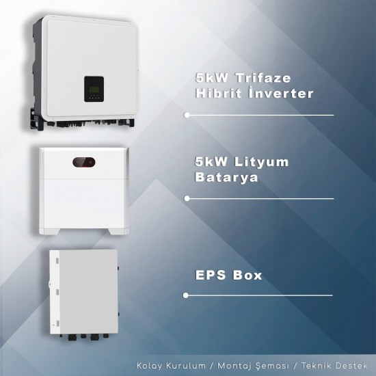 5kW Trifaze Hibrit Depolamalı Paket Sistem 5kW Trifaze Hibrit Depolamalı Paket Sistem