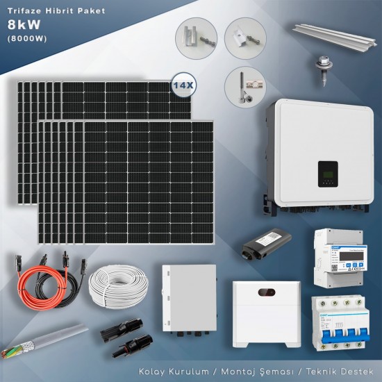 8KW Trifaze Hibrit Depolamalı Paket Sistem 8KW Trifaze Hibrit Depolamalı Paket Sistem
