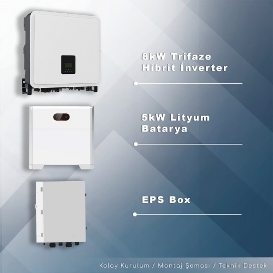8KW Trifaze Hibrit Depolamalı Paket Sistem 8KW Trifaze Hibrit Depolamalı Paket Sistem