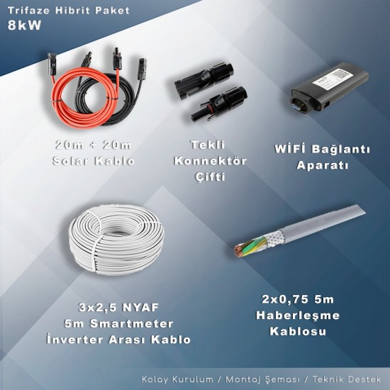8KW Trifaze Hibrit Depolamalı Paket Sistem 8KW Trifaze Hibrit Depolamalı Paket Sistem
