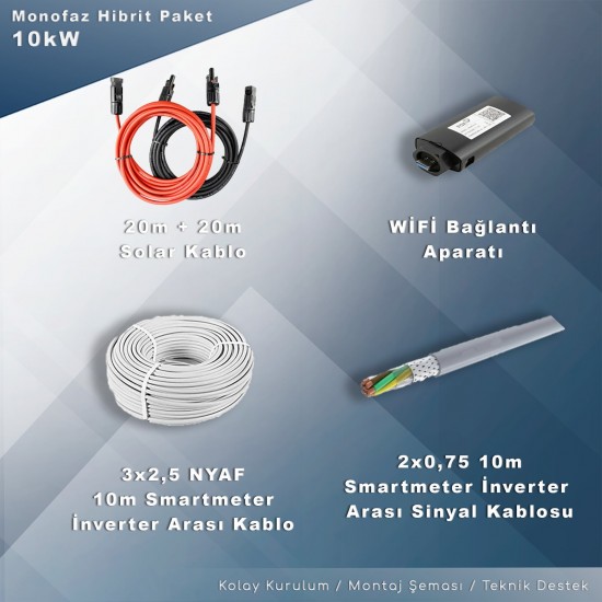 10KW Monofaz Hibrit Depolamalı Paket Sistem