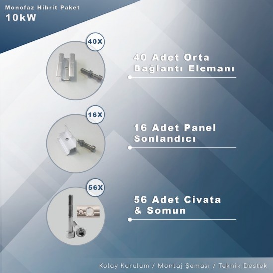 10KW Monofaz Hibrit Depolamalı Paket Sistem