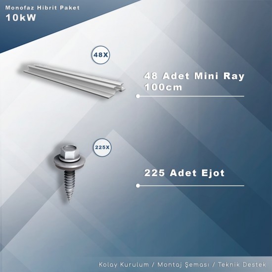 10KW Monofaz Hibrit Depolamalı Paket Sistem