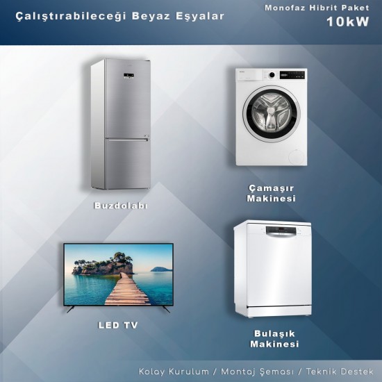 10KW Monofaz Hibrit Depolamalı Paket Sistem