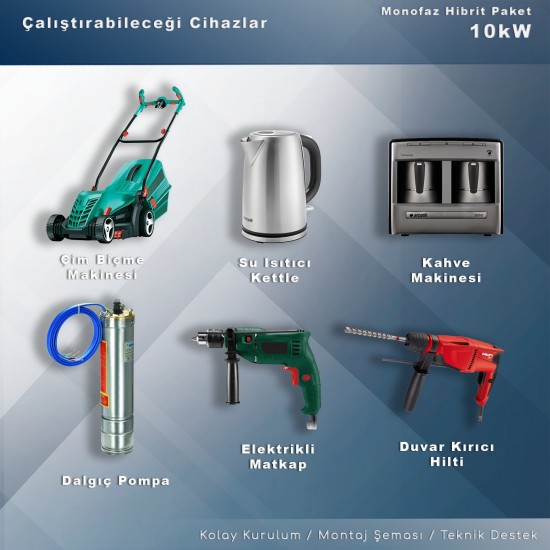 10KW Monofaz Hibrit Depolamalı Paket Sistem