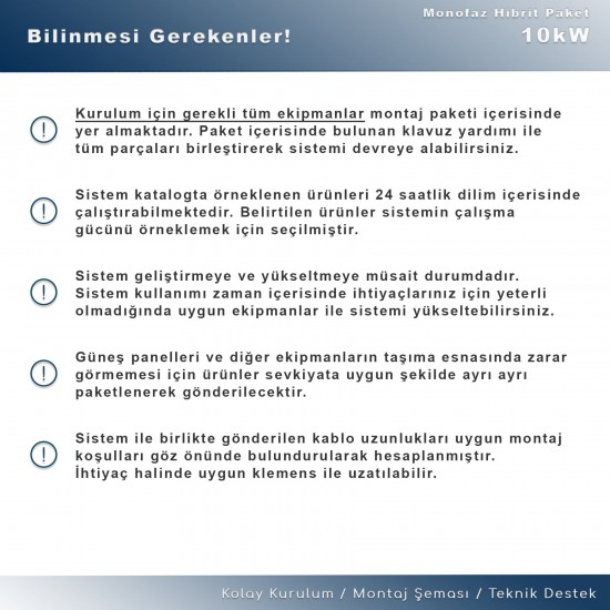 10KW Monofaz Hibrit Depolamalı Paket Sistem