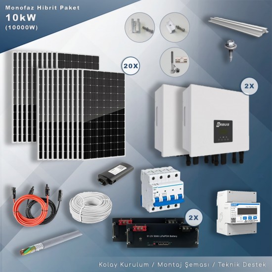 10KW Monofaz Hibrit Depolamalı Paket Sistem