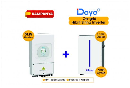 DEYE 5 KW On-Grid Hibrit Monofaze Paketi LV (48V) DEYE 5 KW On-Grid Hibrit Monofaze Paketi LV (48V)